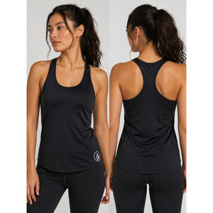Volcom Black Racerback Tank Top Small Built-In Bra UPF 50 Athletic Athleisure